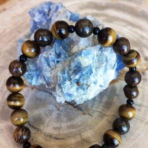 Tiger&#39;s Eye and Bronzite Stretch Bracelet! Handmade Premium Beads Healing Bracelet! Natural Healing Jewelry Meditation