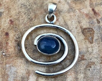 Kyanite & Spiral Sterling Silver Pendant! Genuine Necklace .925 Silver Natural Blue Throat Chakra Healing Jewelry Meditation Metaphysical