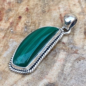 Malachite & Sterling Silver Pendant! Necklace .925 Silver Natural Green Heart Chakra Healing Jewelry Meditation Metaphysical Yoga