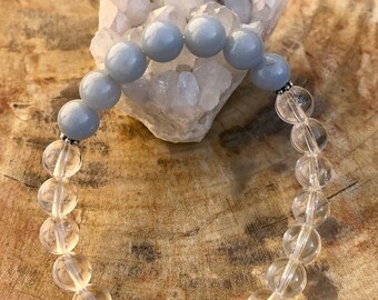 Angelite Celestite & Crystal Quartz Bracelet! Premium Beads Chakra Healing Bracelet Natural Healing Jewelry Meditation Metaphysical Yoga