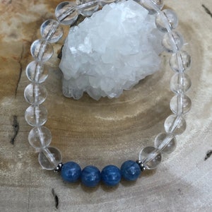 Blue Kyanite & Crystal Quartz Stretch Bracelet! Premium Beads Healing Bracelet! Natural Jewelry Meditation Love Heart Chakra Yoga Crystal
