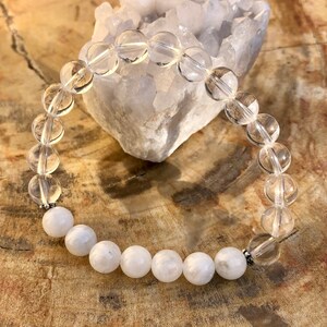 Rainbow Moonstone & Crystal Quartz Stretch Bracelet! Premium Beads Healing Bracelet! Natural Healing Jewelry Meditation Metaphysical