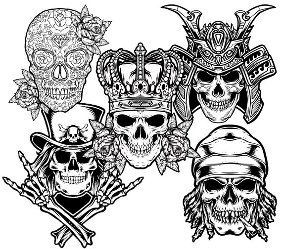 Skull for Coloring Page JPG PDF for Adults kid Printable | Etsy