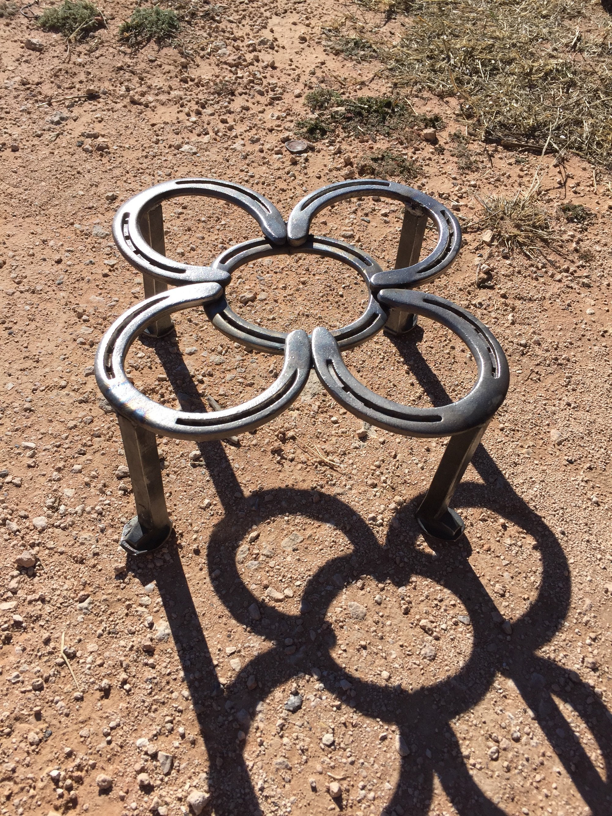 Hand Forged Horseshoe Dutch Oven Cooking Stand / Trivet Height Adjustable 2  Sets of Bolts Included REDUCED SHIPPING 