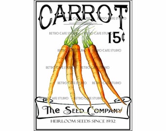 Vintage Illustration Carrot Seed Packet Digital Download Garden Vegetable