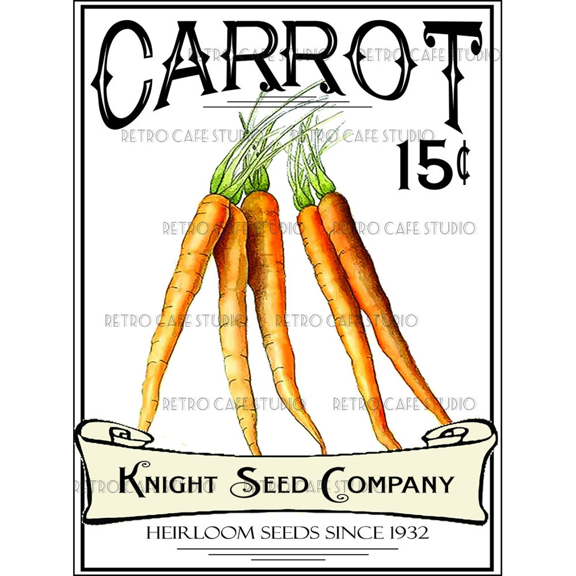 Vintage Illustration Carrot Seed Packet Digital Download Garden
