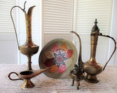 Assorted Vintage Brass Decor Etched Brass Urn Turkish Coffee Pot Brass Bowl Incense Bowl
