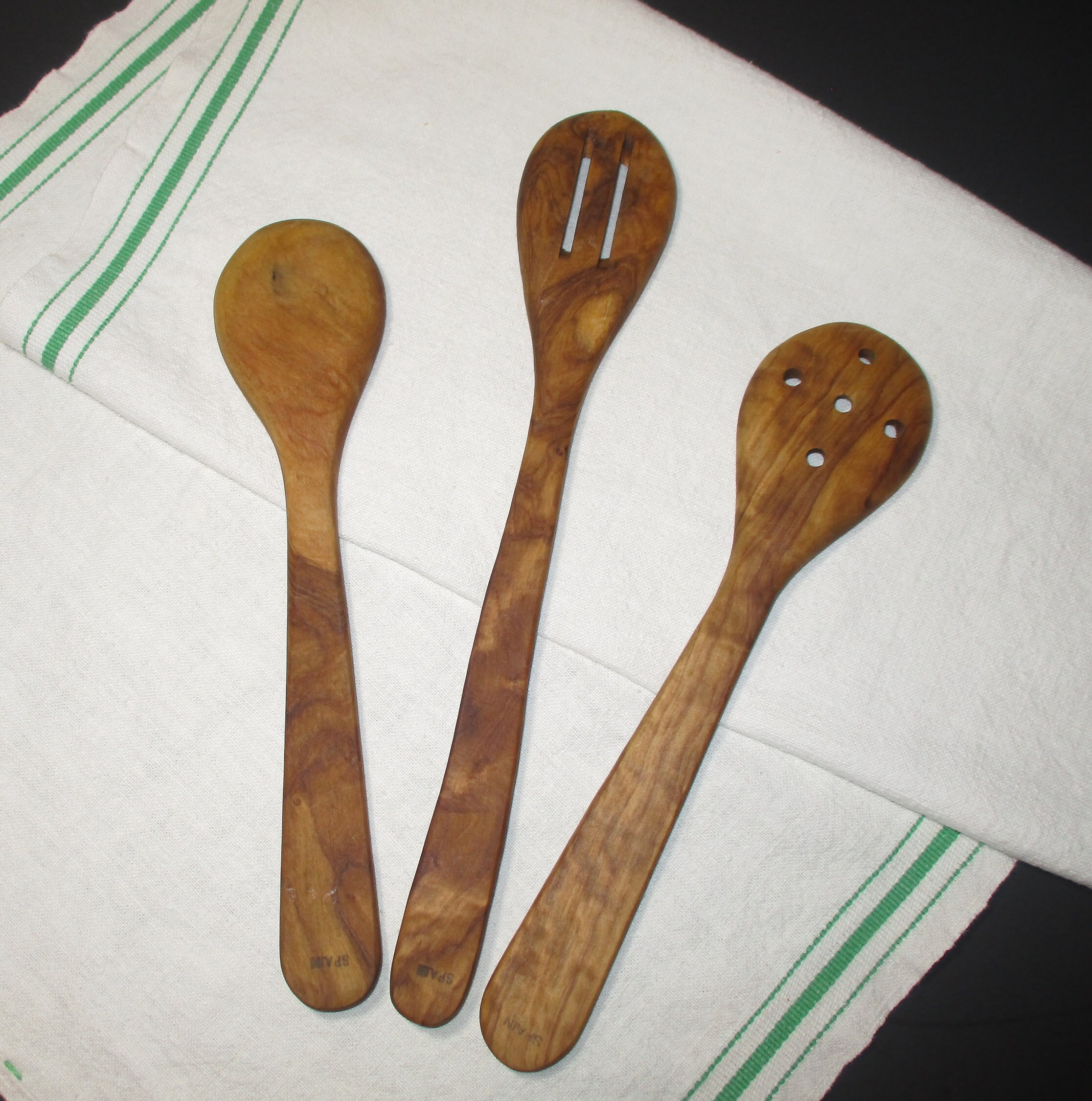 Vintage Wood Spoons Marked SPAIN Set of Three Kitchen Spoons Etsy