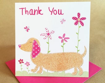 Sausage Dog Thank You Cards Pack Small (Pack Of 6)