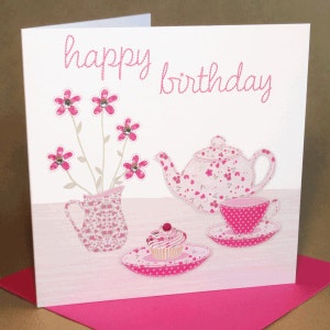 Carte d'anniversaire Tea Party, empierré carte d'anniversaire pour femme/fille