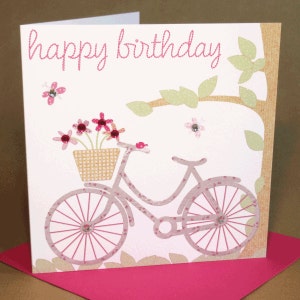 Carte de pierreries, carte d'anniversaire d'anniversaire de vélo pour femme/fille