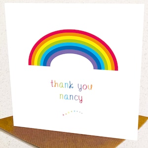Regenboog gepersonaliseerde dank u kaart, kinder regenboog kaart dank u kaart, gepersonaliseerde regenboog kaart