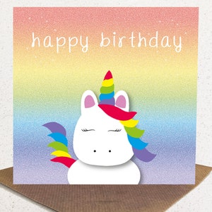 Tarjeta de feliz cumpleaños Tarjeta de cumpleaños de unicornio arcoíris para mujer/niña