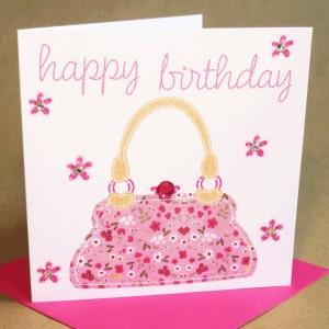 Sac à main carte d'anniversaire, carte d'anniversaire de pierreries pour femme/fille