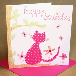 Carte d'anniversaire carte, joyaux anniversaire de chat pour femme/fille