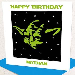 Yoda Style Gepersonaliseerde Verjaardagskaart voor jongen of meisje, gepersonaliseerde leeftijd 1 2 3 4 5 6 7 8 9 10 11 12 13 14 15 16 17 18