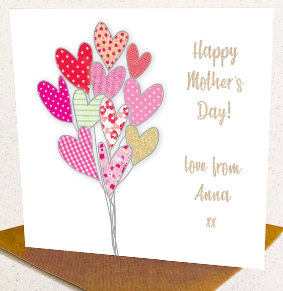 Personalised Mother's Day Card: Handmade Heart Balloon Design