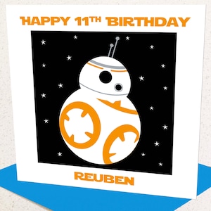 BB8 Stijl Gepersonaliseerde Verjaardagskaart voor jongen of meisje, gepersonaliseerde leeftijd 1 2 3 4 5 6 7 8 9 10 11 12 13 14 15 16 17 18