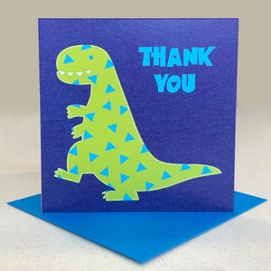 Pacote de cartões de agradecimento de dinossauro pequeno (pacote com 6) T-Rex, Stegosaurus, Diplodocus