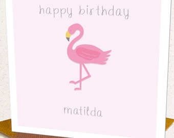 Flamingo Personalised  Birthday Card, Children's Birthday Card, Personalized Children's Age Card