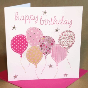 Cartão de aniversário com balões, cartão de aniversário com joias para mulher/menina