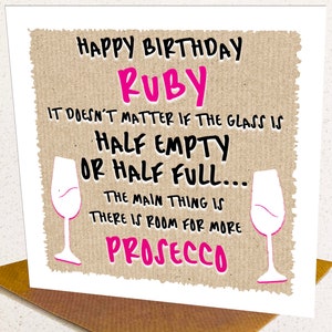 Gepersonaliseerde naam Prosecco verjaardagskaart, grappige verjaardagskaart, grappige Prosecco-kaart, Prosecco Lover Card voor haar vriend 18 30 40 50