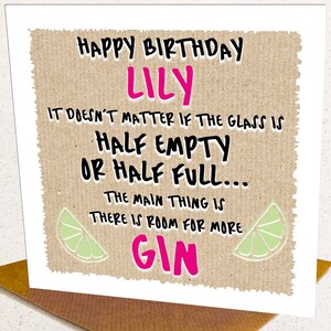 Nom personnalisé Gin Carte d’anniversaire Gin, Carte d’anniversaire drôle, Carte Gin Drôle, Gin Lover Carte pour lui son ami 18 30 40 50