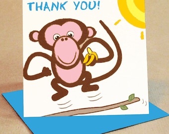 Yellow Purple Cheeky Monkey Children's Personalized Party Thank You Cards Yellow Purple Cheeky Monkey Children's Personalized Party Thank You Cards