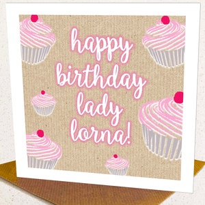 Gepersonaliseerde Cupcakes verjaardagskaart voor vriend, mama, vrouw, handgemaakte kaart 30e 40e 50e 60e 65e 70e 75e 80e 90e