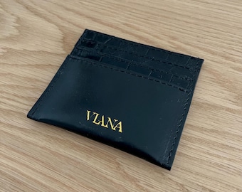Tarjetero de piel de cocodrilo: Cartera de piel de vacuno hecha a mano