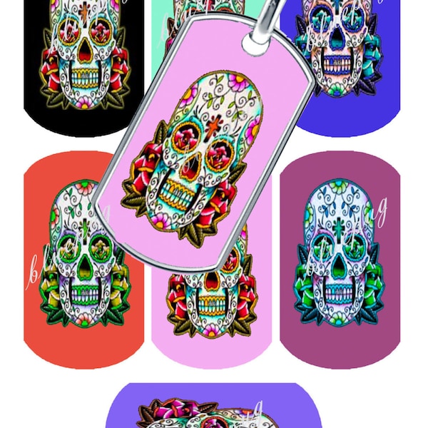 Sugar Skulls Dia De Los Muertos Mix Dog Tags Images Photo Quality 4x6 Sheet Digtal Download Printable INSTANT DOWNLOAD