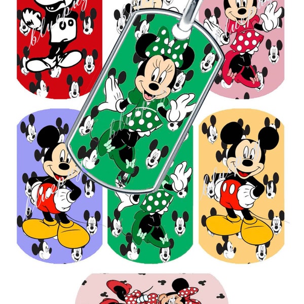 7 Micky and Minnie Mix Standard Dog Tag 1.1" x 2" Images Photo Quality 4x6 Sheet Digtal Download Printable Mouse Cartoon