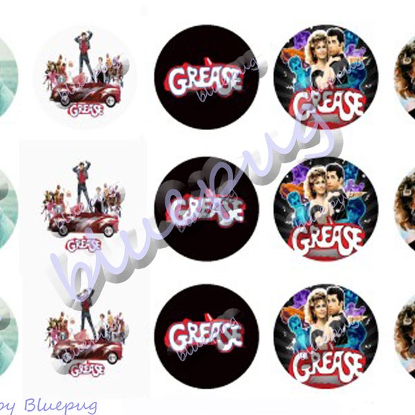 15 Grease Inspired Bottlecap 1" Round  Images Photo Quality 4x6 Sheet Digtal Download Printable Pagan Wicca  Necklace Key Chain
