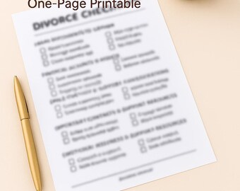 Divorce Checklist | One-Page Printable | Essential Guide for Navigating Divorce PDF Digital Printable