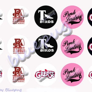 15 Grease Inspired Bottlecap 1&quot; Round  Images Photo Quality 4x6 Sheet Digtal Download Printable Pagan Wicca  Necklace Key Chain