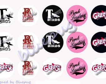 15 Grease Inspired Bottlecap 1" Round  Images Photo Quality 4x6 Sheet Digtal Download Printable Pagan Wicca  Necklace Key Chain