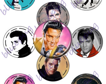 Elvis Mix 8  2.25in Button Badge Pocket Mirror Magnet Image Digital Download Printable 8.5x11 Collage Sheet