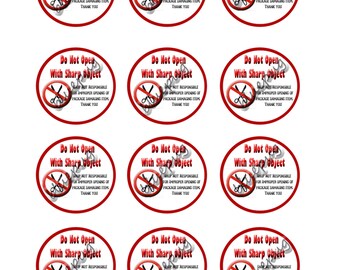 12 Do Not Open With Sharp Object 2" Sticker Label Package Attachment Digital Download Printable 8.5x11 Collage Sheet