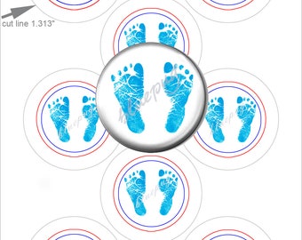 Blue Baby Feet 1.313in Button Pin Badge Flatback Magnet Image Digital Download Printable 4x6 Collage Sheet ONE INCH