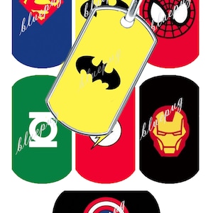 7 Super Heros I Inspired Standard Dog Tag 1.1&quot; x 2&quot; Images Photo Quality 4x6 Sheet Digtal Download Printable Necklace