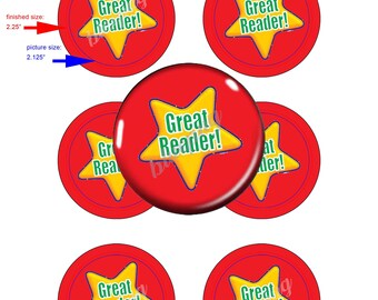 Great Reader Red  6 2.25in Button Badge Pocket Mirror Magnet Image Digital Download Printable 8.5x11 Collage Sheet