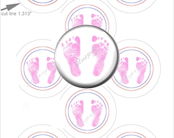 Pink Baby Feet 1.313in Button Pin Badge Flatback Magnet Digital Download Printable Image 4x6 Sheet ONE INCH