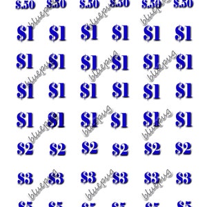 40 Sales, Event, Yard Sale Price 1&quot; Stickers Labels  Blue Digital Download Printable 8.5x11 Collage Sheet INSTANT DOWNLOAD