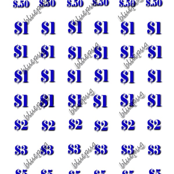 40 Sales, Event, Yard Sale Price 1" Stickers Labels  Blue Digital Download Printable 8.5x11 Collage Sheet INSTANT DOWNLOAD