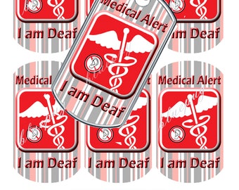 Medical Alert I Am Deaf Standard Dog Tag 1.1" x 2" Image Photo Quality 4x6 Sheet Digtal Download Printable  Necklace