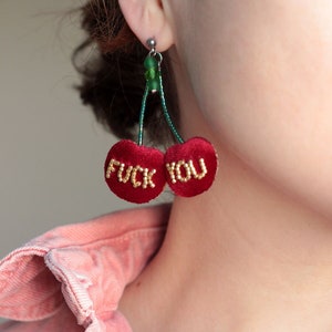 Quirky earrings Mismatched Cherry earrings jewelry