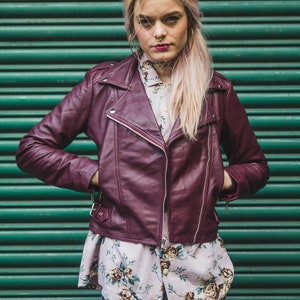 80&#39;s Style Classic Burgundy Lambskin Biker Jacket