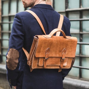 Moroccan Leather Satchel Backpack In Tan Leather image 1