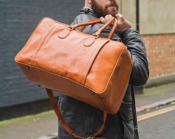 Traveller's Holdall | Duffle Bag | Tan Brown Gloss Leather