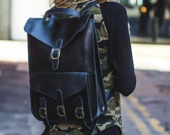 Black Leather Continental Backpack